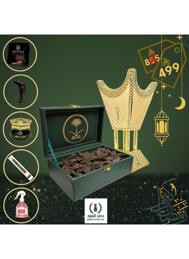 HASD-OUD Al-Karam Package (Tiger Super Oud 125g + Two Swords and Palm Tree Bag + Al-Majlis Censer + Mabthouth + Linen Freshener + Charcoal + Lighter + Tongs + Gift Bag) - Image 1